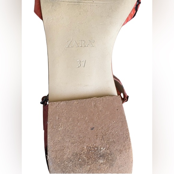 Zara Basic Women's Coral orange and Black snakeskin Strappy Sandals sz 37 Boho - Picture 7 of 8